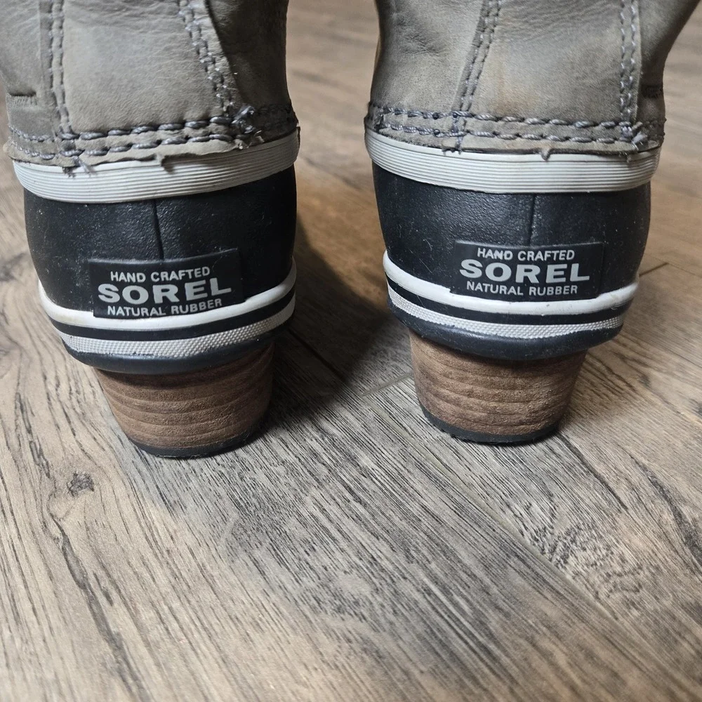 Sorel Slimpack II Boots Women 6 Gray Black Nubuck Fleece Lined Waterproof Duck